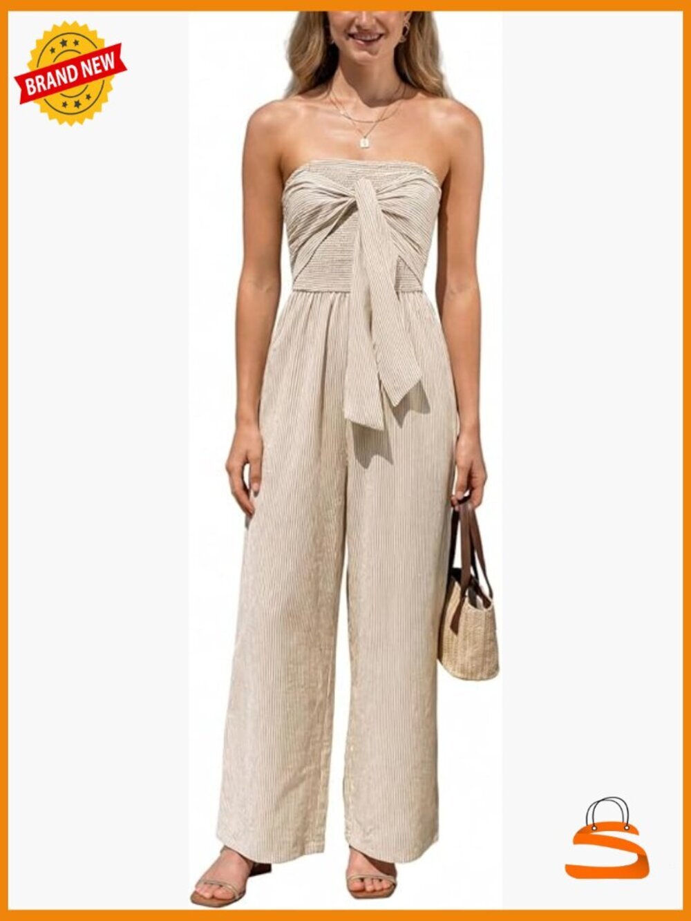 Womens Tube Jumpsuit Backless Twist Waist Tie Wide Leg Bodycon Casual Vacation
